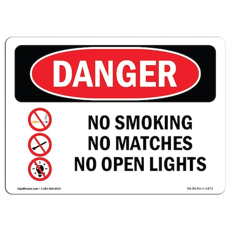 OSHA Danger, No Smoking No Matches No Open Lights, 10in X 7in Rigid Plastic